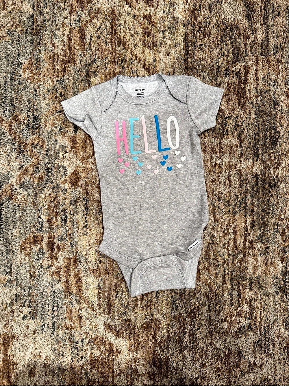 Gerber Hello Hearts Short Sleeve Onesies Bodysuit Baby Gray